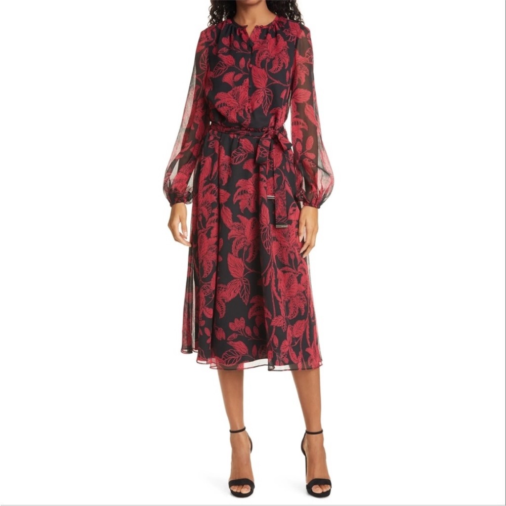 Ted Baker London Hadlee Rocco Button Down Midi Dress - Red Floral - US Size 0-2